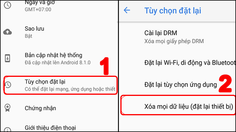 Chọn Xóa mọi dữ liệu